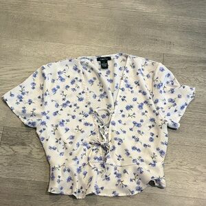 Rue21 White and Blue sheer Floral Blouse